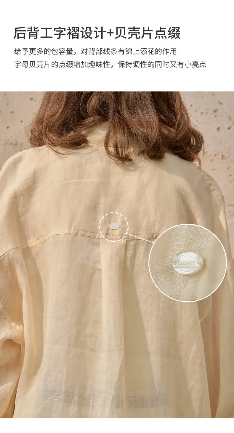 Women’s Lapel Long-Sleeved White Casual Loose Blouse