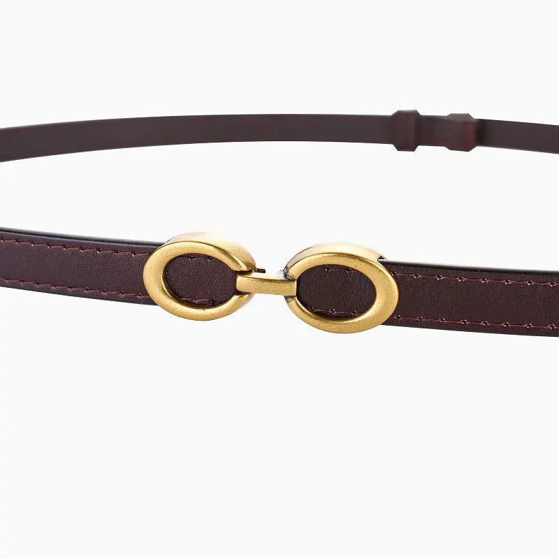 Genuine Leather Classic Oval Buckle Thin Belt
