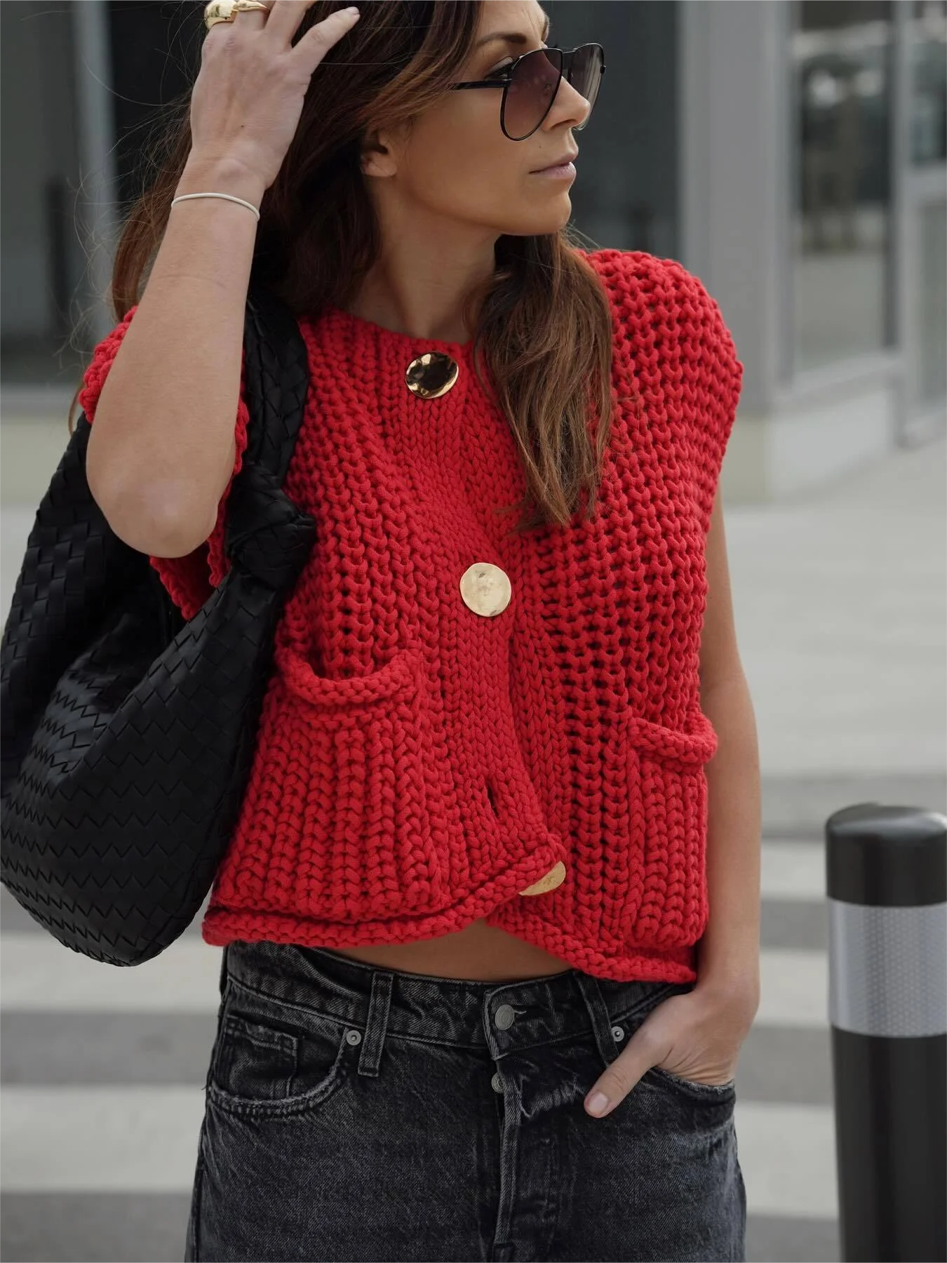 Crop Sweater Women Vest Solid Loose Casual Sweater Vest - Norellé