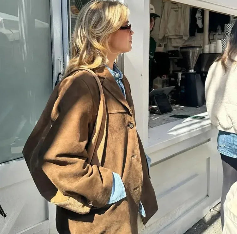 Woman Casual Single Breasted Pocket Long Sleeve Short Coat