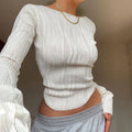 Casual Ruched Long Sleeve T-shirt Blouses Female White - Norellé