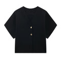 Women Short Sleeve V-neck Casual Solid Knitted Vests Top Two Buttons - Norellé