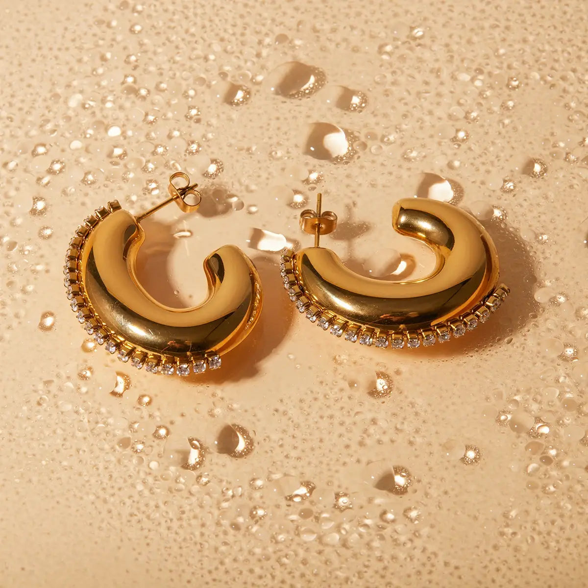 Delicate Rhinestone Inlay Stainless Steel Hoop Earrings