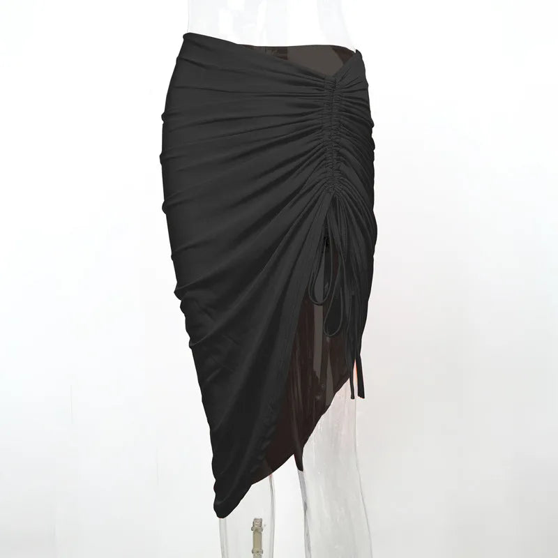 Women Asymmetrical Shirring Skirt High Waist