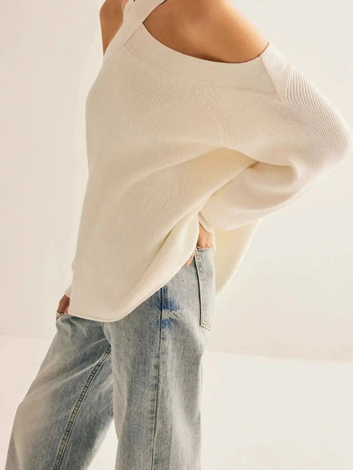 Women Cold Shoulder Loose Fit Sweater