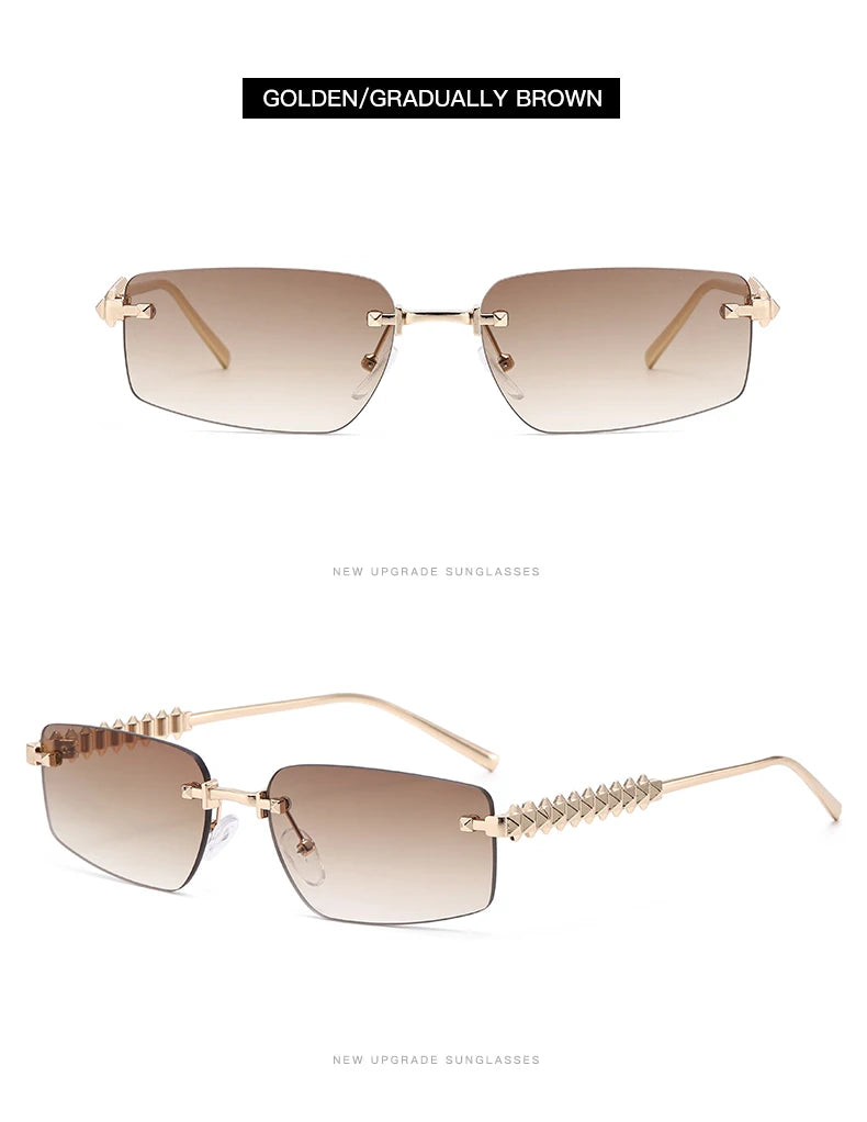 2pcs Rimless Metal Frame Square Sunglasses Women