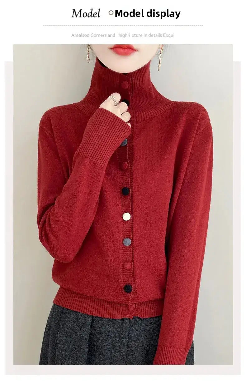 High Neck Knitted Sweater Cardigan Women’s
