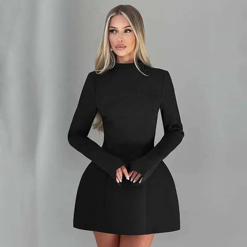 Button Backless Bodycon Short A-line Dress Women