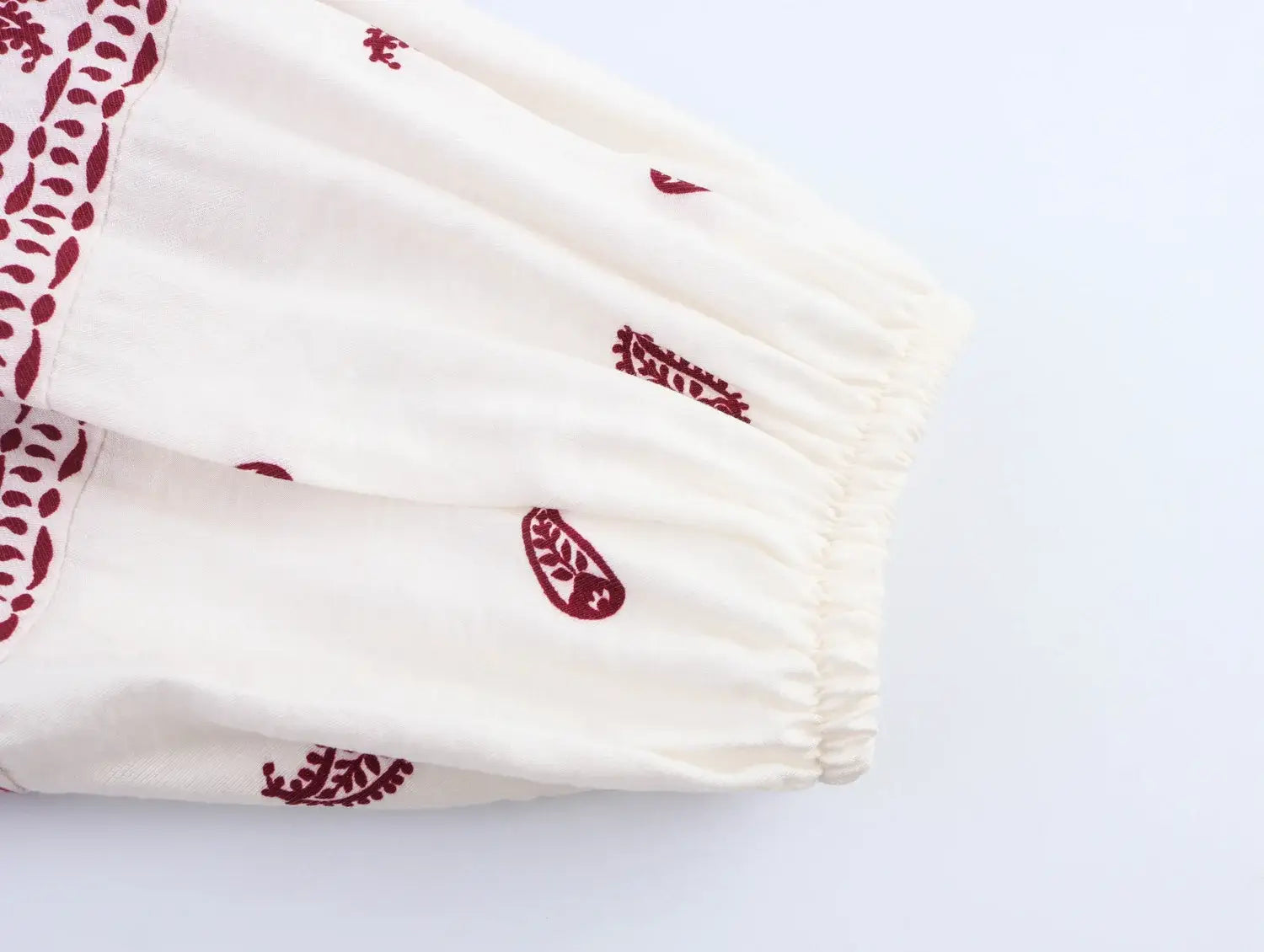 Women’s Printed Tassel Shirt Hollow Loose Stand-up Collar Lantern Sleeve Top