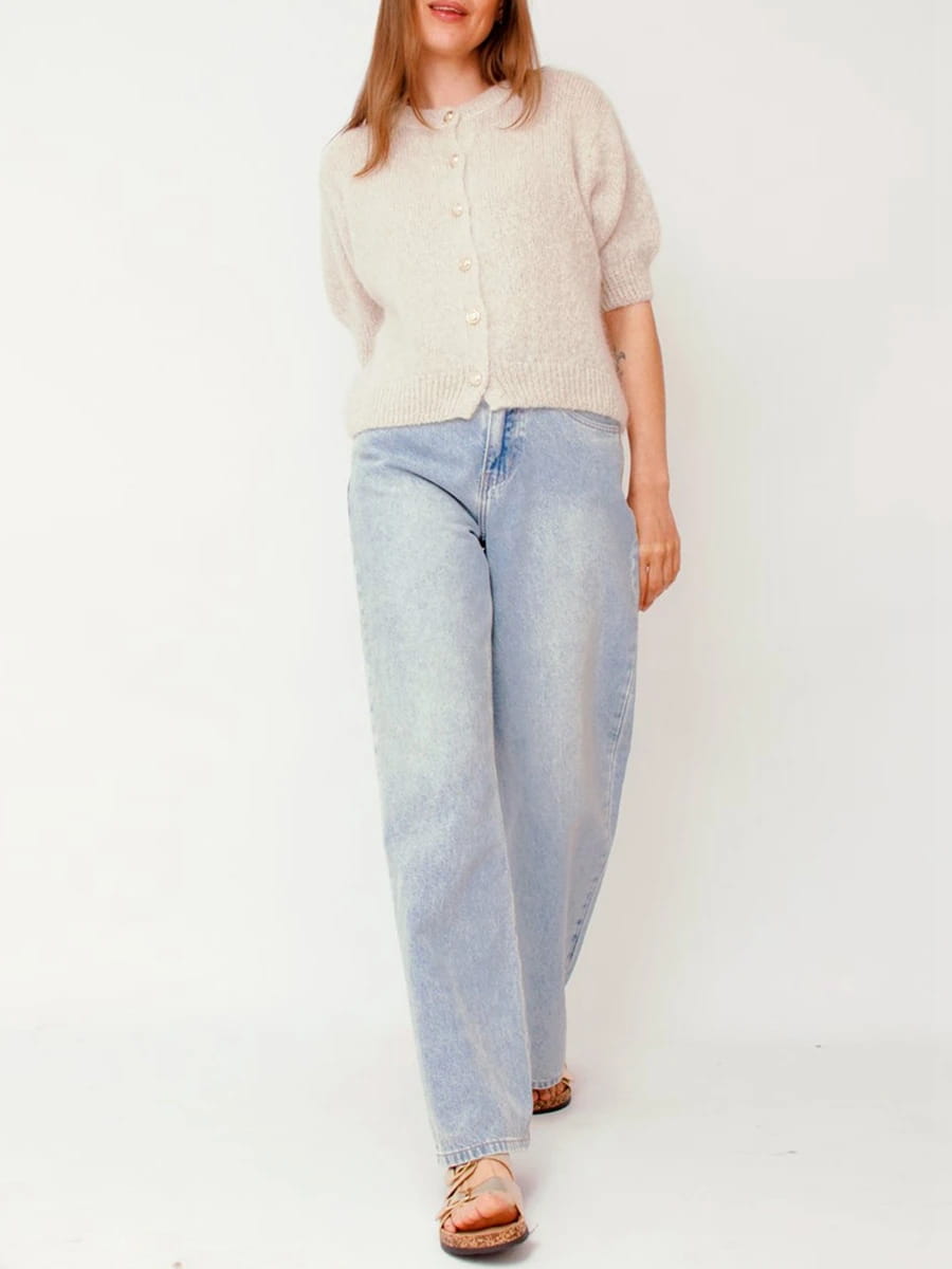 Women Knitted Crop Cardigan Shirt Short Sleeve Button Down Ribbed Knit