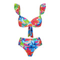 Women's Colorful Print Deep V One Piece Bikini Set - Norellé