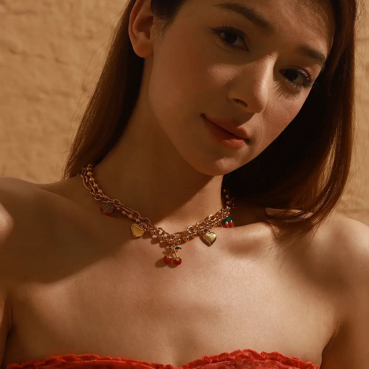 Chubby Love Cherry Pendant Necklace Stainless Steel