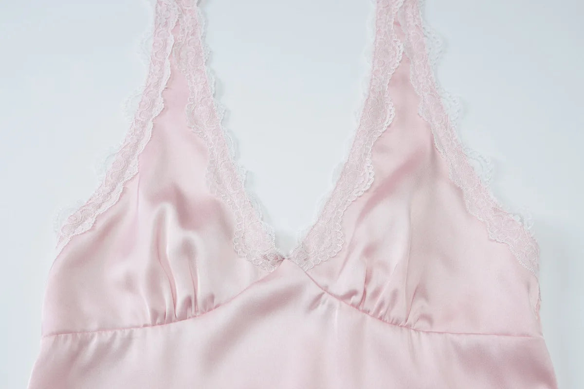 Lace Halter Mini Dress For Women V neck Sleeveless Elegant Splice Up