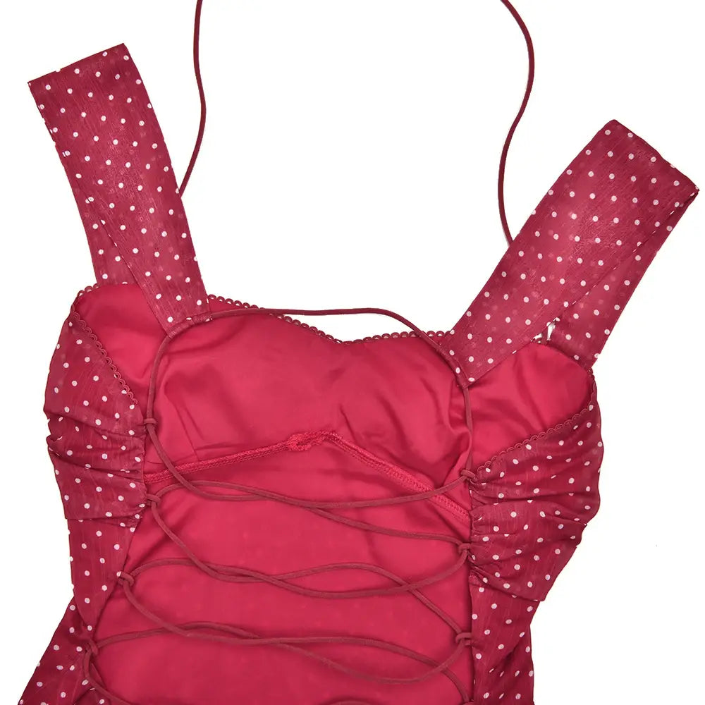 Mesh Polka Dot Print A-Line Mini Tank Dress Women’s