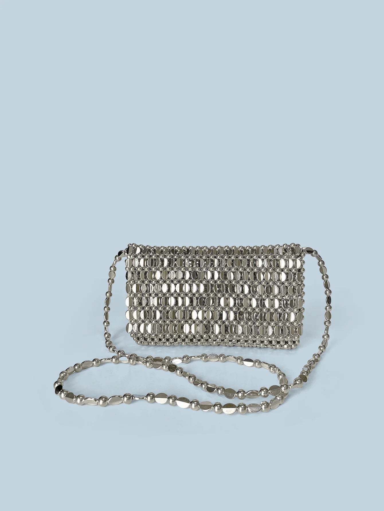 Summer Retro Silver Hollow Design Handmade Beaded Flip Phone Bag