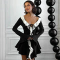 Deep V Neck Ruffles Contrast Dress Women's - Norellé