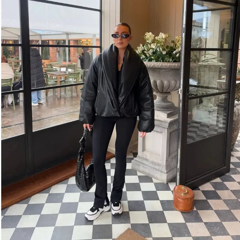 Women’s Solid Leather Cotton Jacket