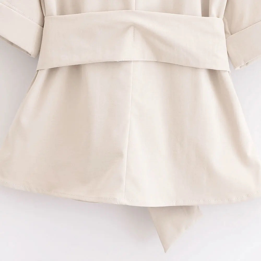 Women’s Fashion Belted Front Button Shirt