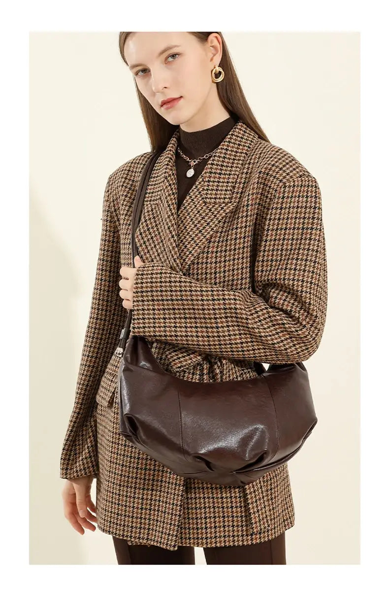 Cowhide Genuine Leather Half Moon Shoulder Bag