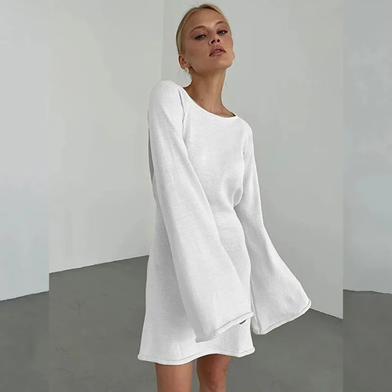 Backless Knitwear Lace-Up Mini Dress