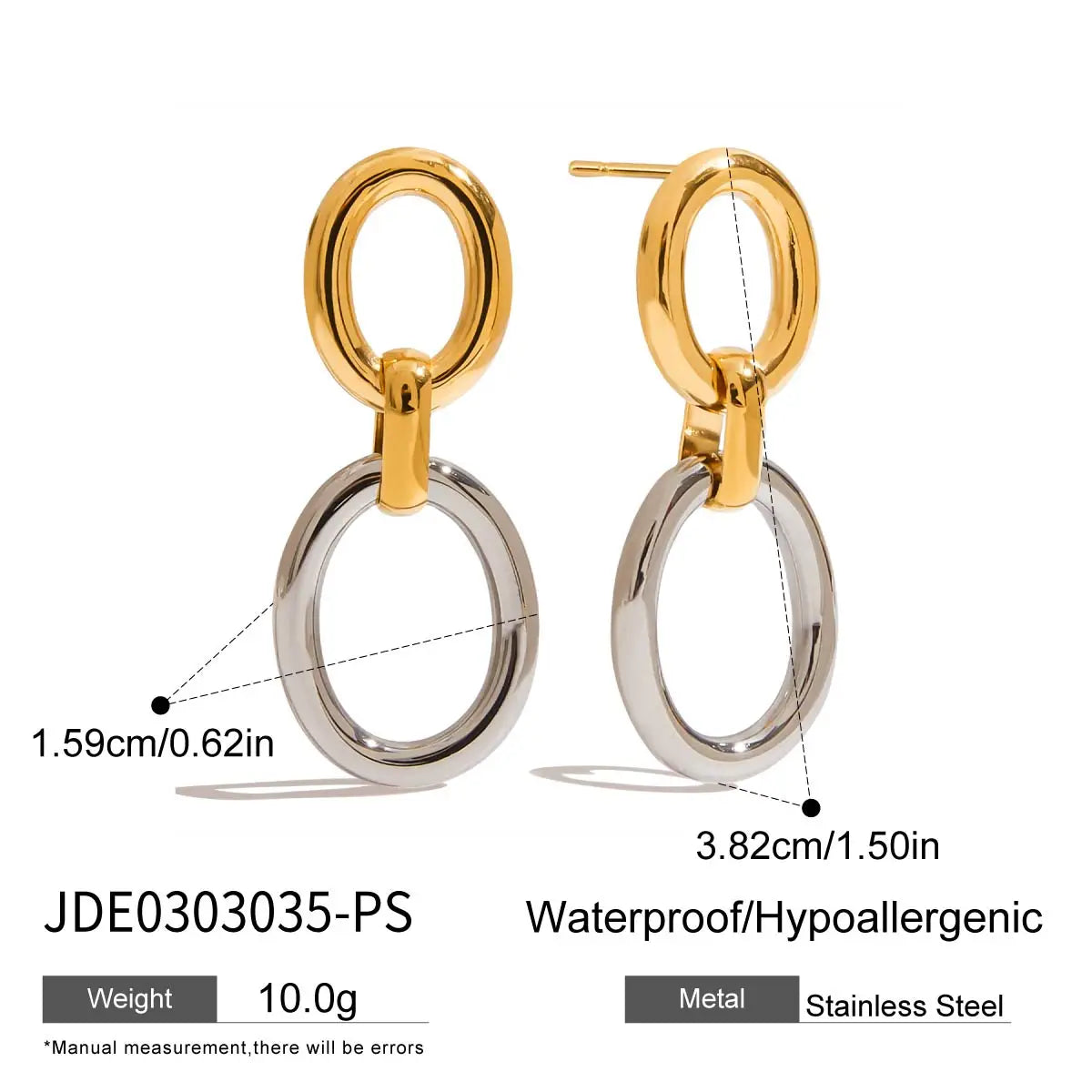 Minimalist Bicolor Oval Hollow out Connection Earrings