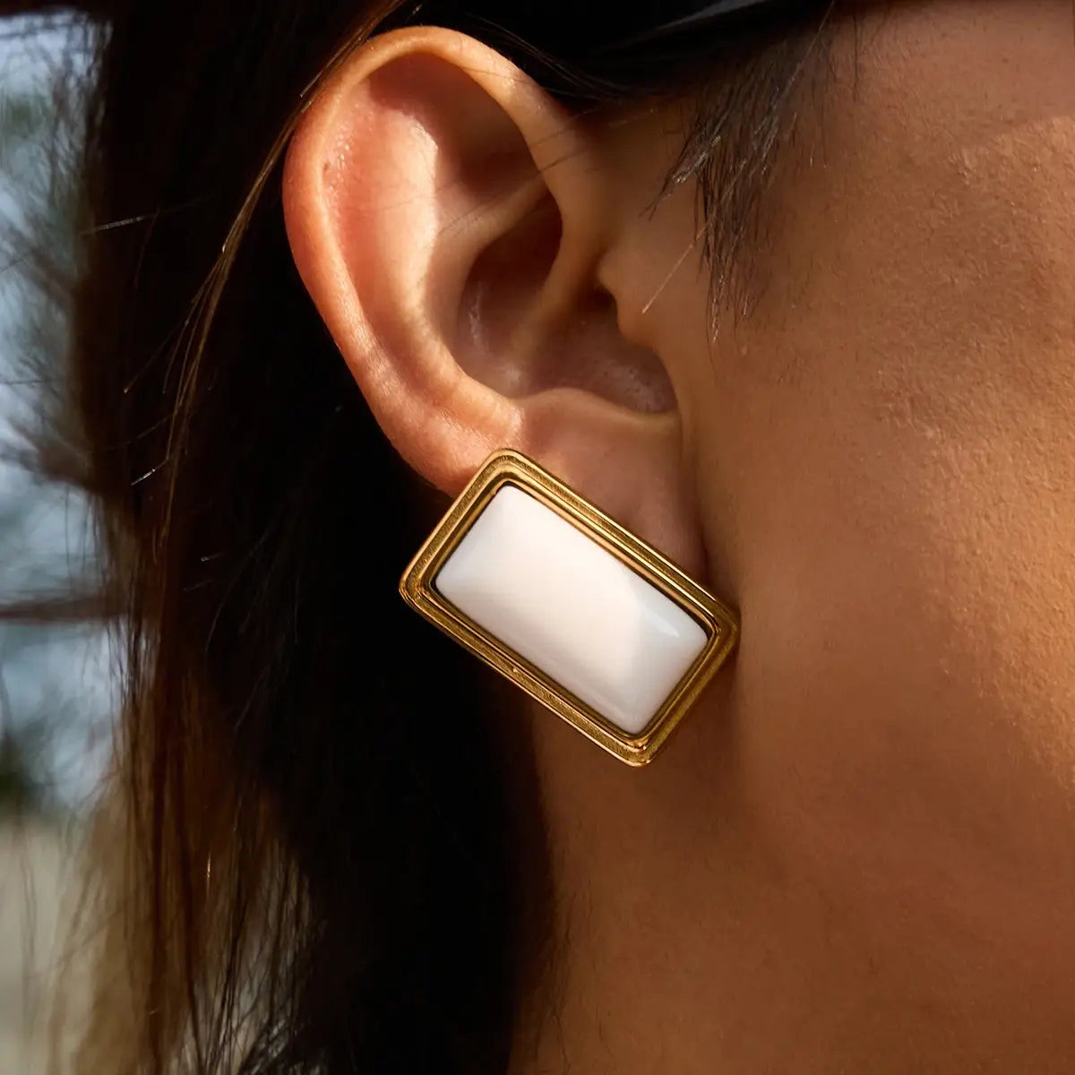 Red Agate Square Earrings Waterproof Stainless Steel