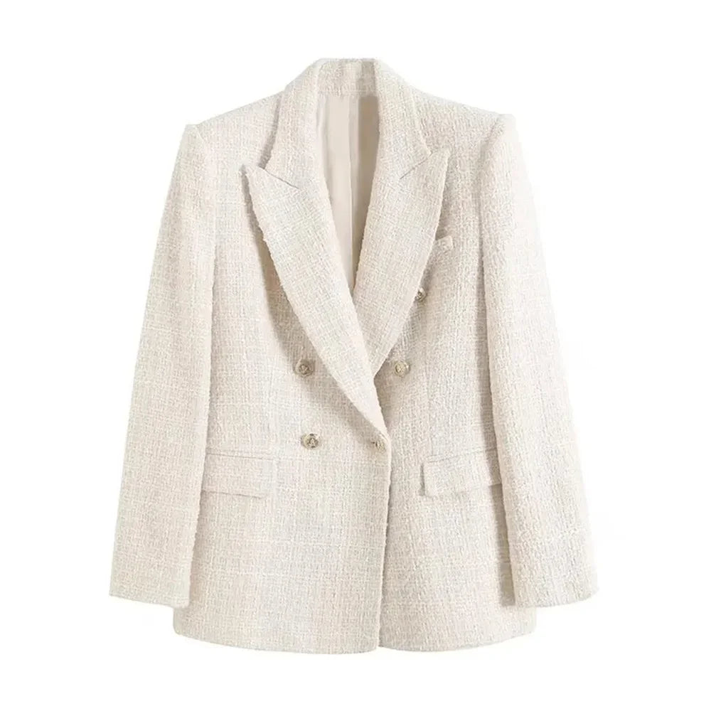 Women's Clothing Style Fashionable Versatile Texture Double breasted Mid length Suit Coat - Norellé