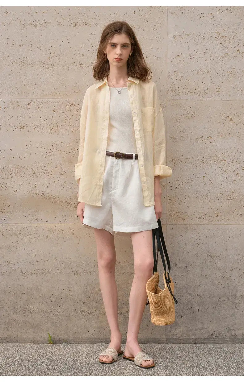 Women’s Lapel Long-Sleeved White Casual Loose Blouse