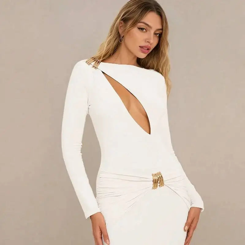 Hollow Out Long Sleeve Maxi Dress Women