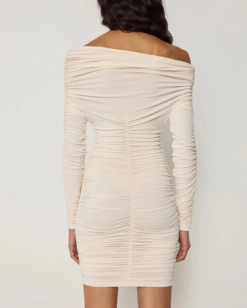 Inclined Shoulder Long Sleeve Mini Dress For Women