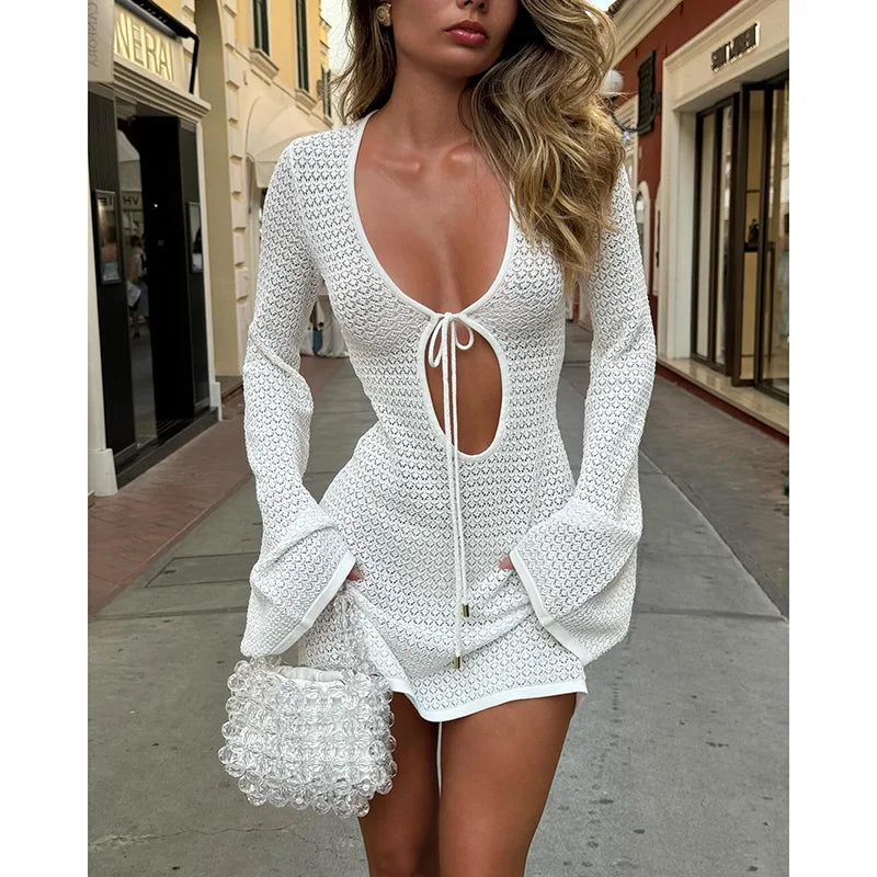 Hollow Out Knitted Mini Dress - Norellé