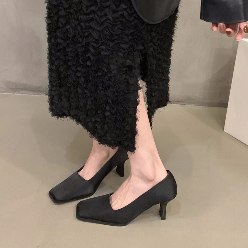 Square Toe Satin Pumps Women