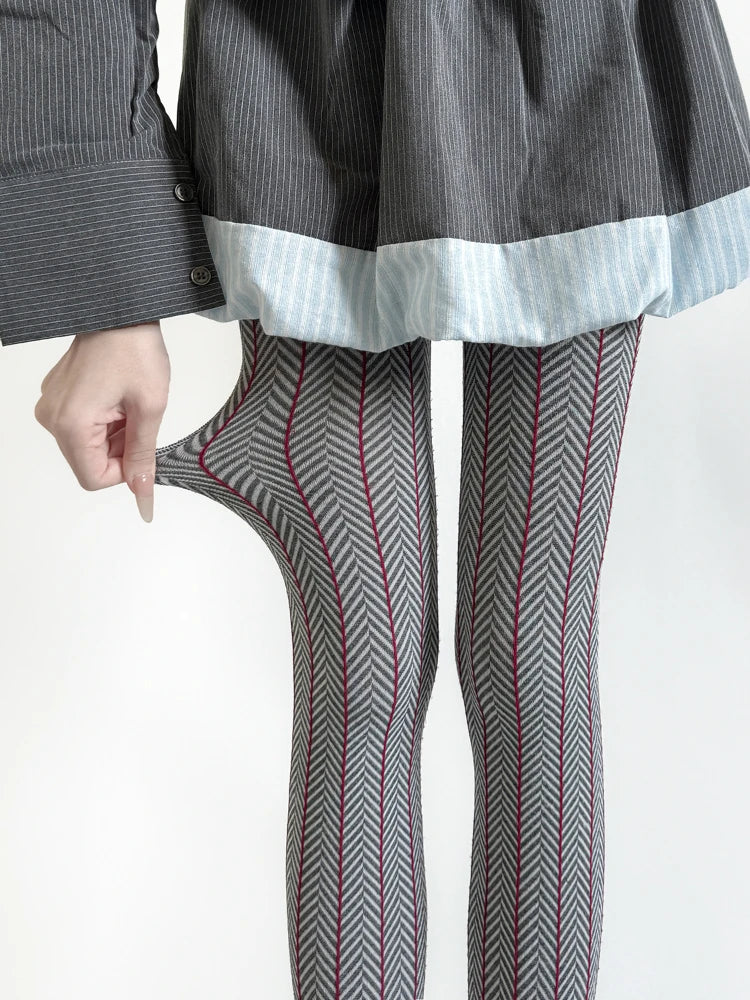 Frühlings-Damenstrumpfhose mit gestreiftem Patchwork 