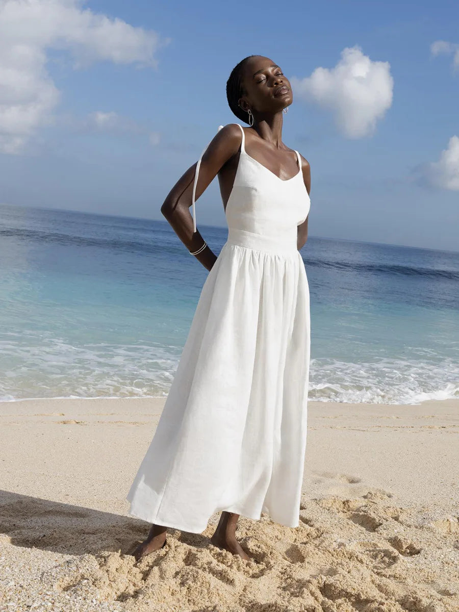Women Elegant Lace-Up Pockets A-Line Dress - Norellé