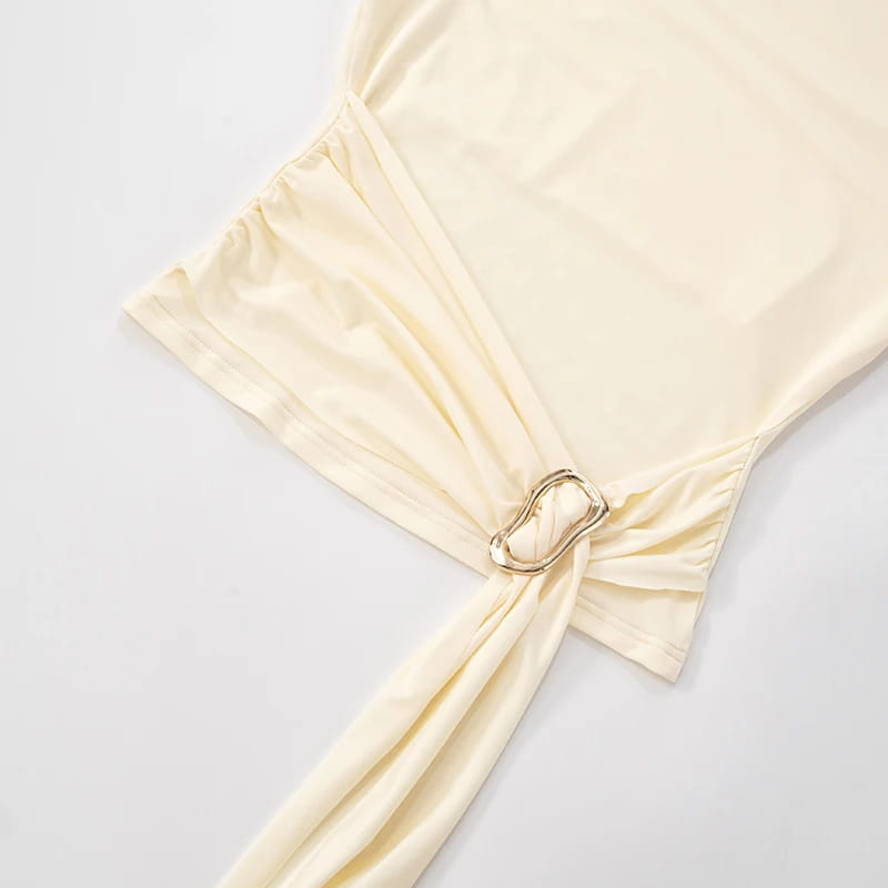 Women’S Solid Color Slant Shoulder Sleeveless Metal Button Short Dress Set