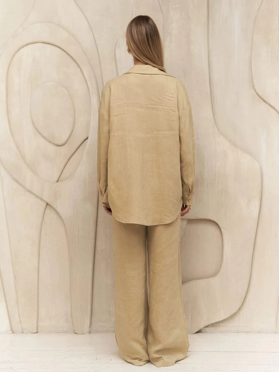 Long Sleeved Shirt Wide Leg Pants Set