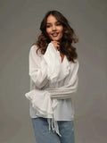 Elegant White Chiffon Ruffle Shirt Women