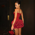 Red Color Women Strapless Ball Gown Mini - Norellé