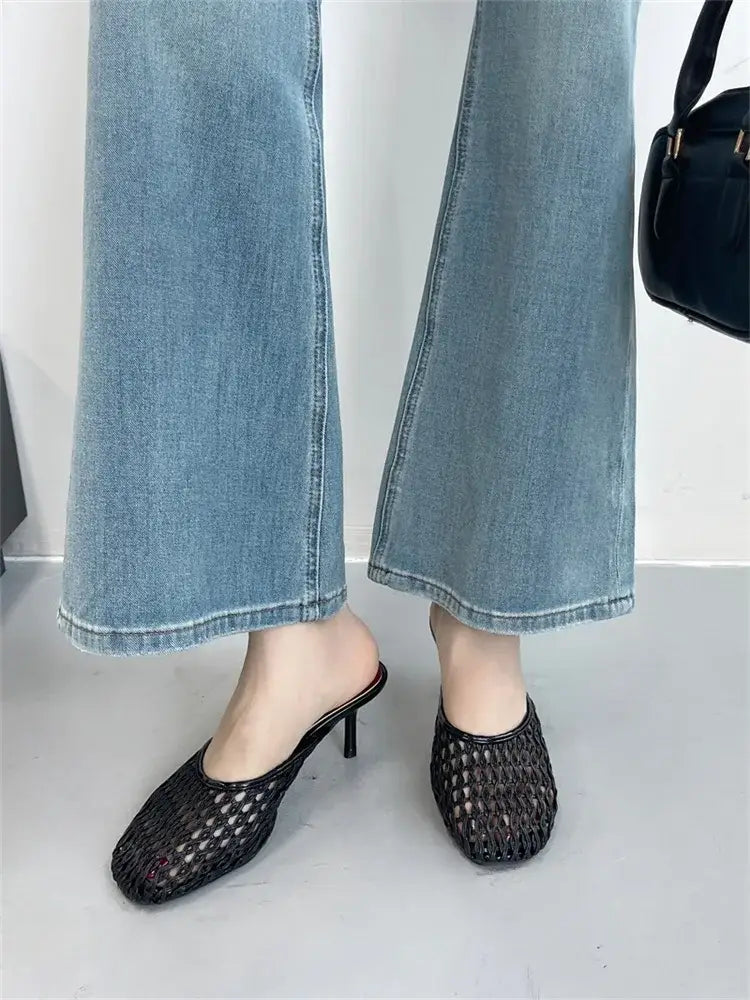 Hollow Out Breathable Mesh Weaving Women Slippers