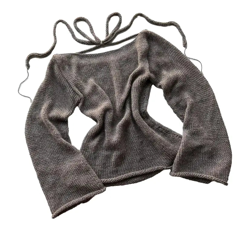 Off Shoulder Long Sleeve Pullover Knitted Top