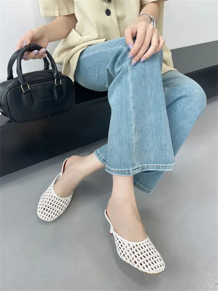 Hollow Out Breathable Mesh Weaving Women Slippers