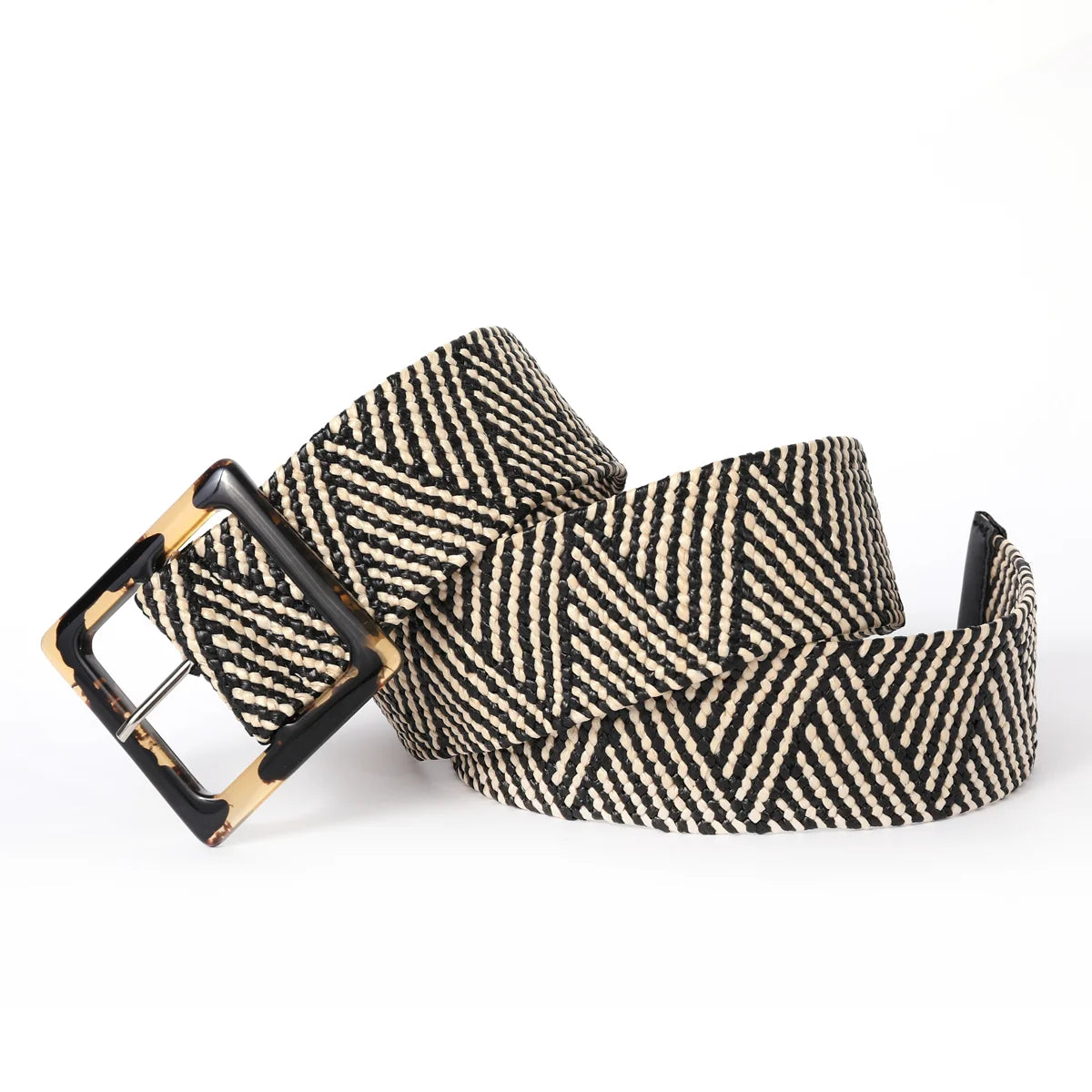 Woven Bohemian Style Square Buckle Wide Women Belt