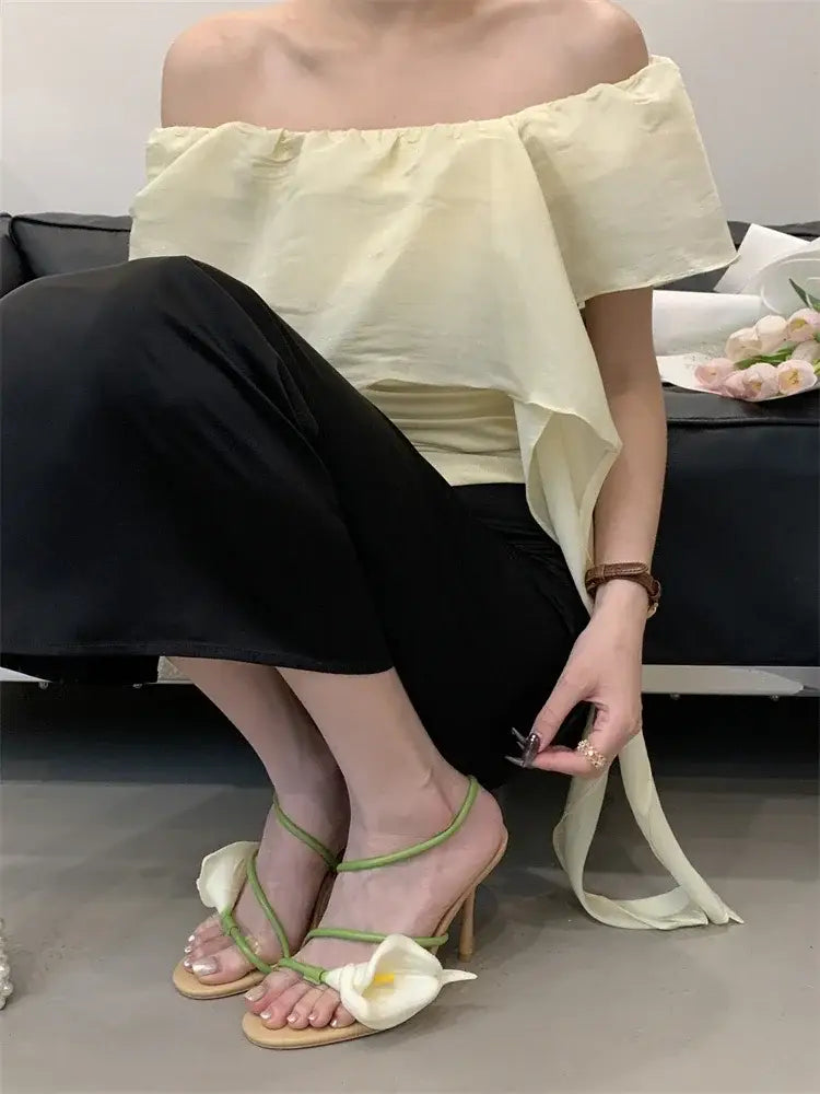 Sexy PVC Transparent Flower Narrow Band Women Sandals