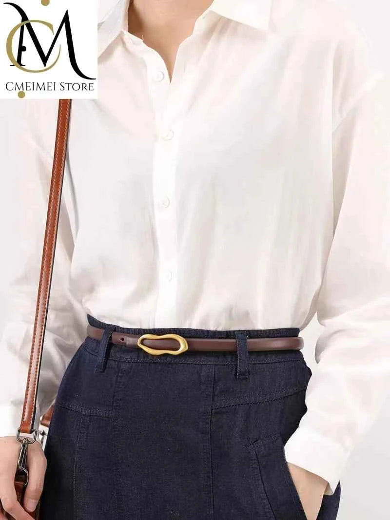 Retro Gold Buckle Genuine Leather Belt for Women
