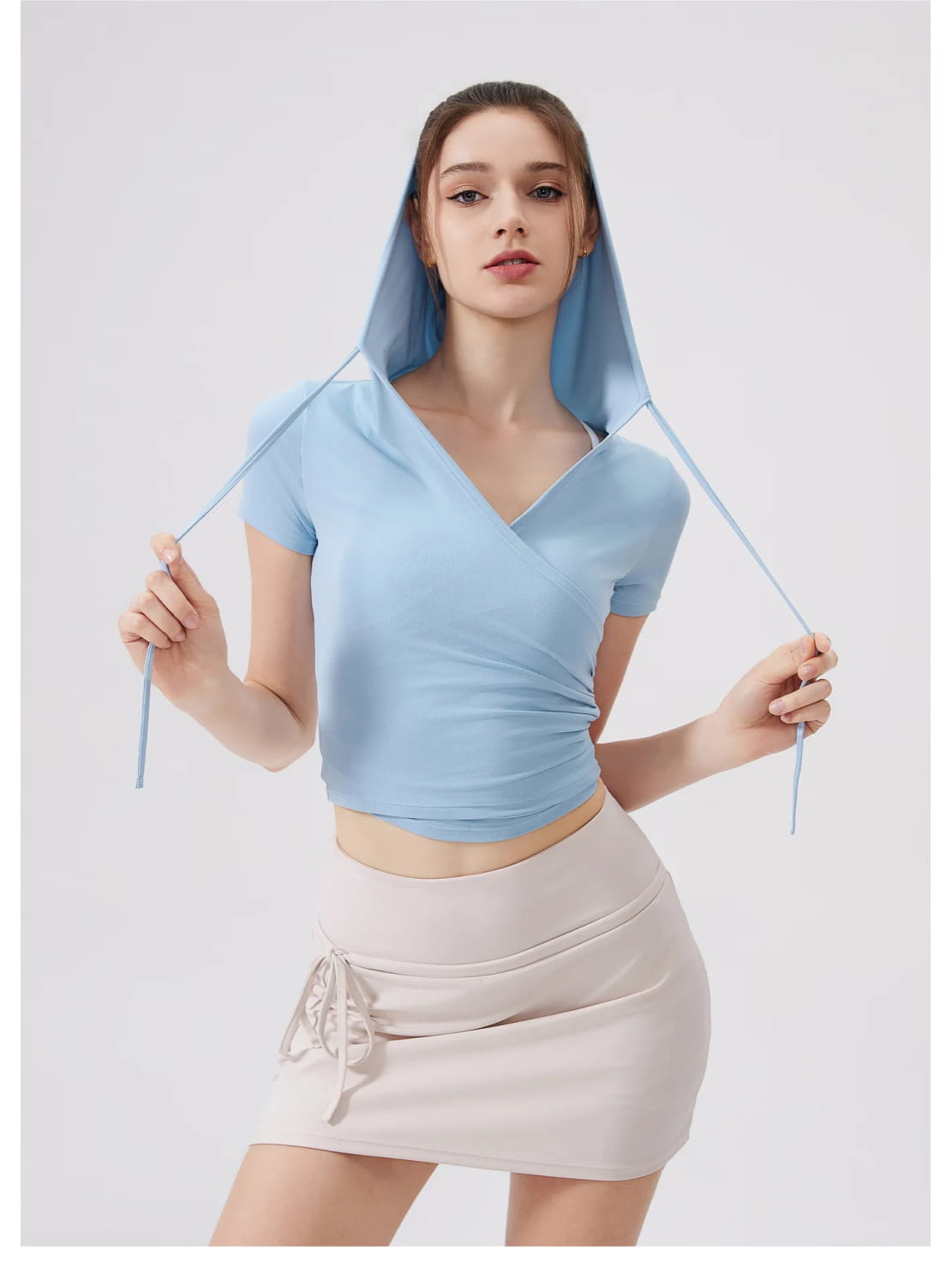 Women Yoga Half Sleeve Cool Feeling Solid Color Hoodie T-shirt