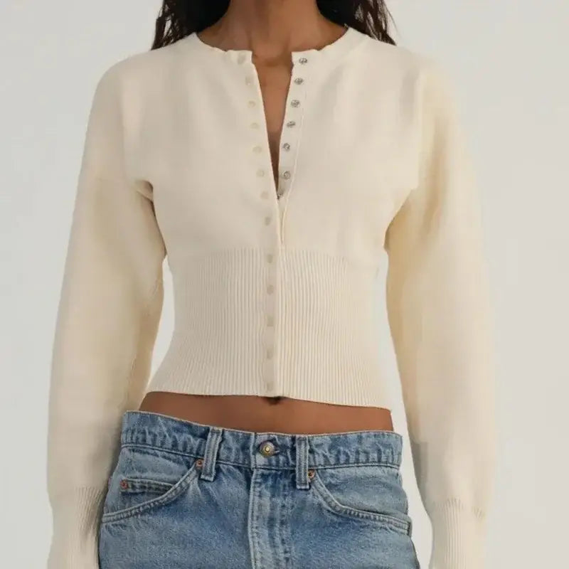 Women’s High Waist Round Neck Single Breasted Cardigan