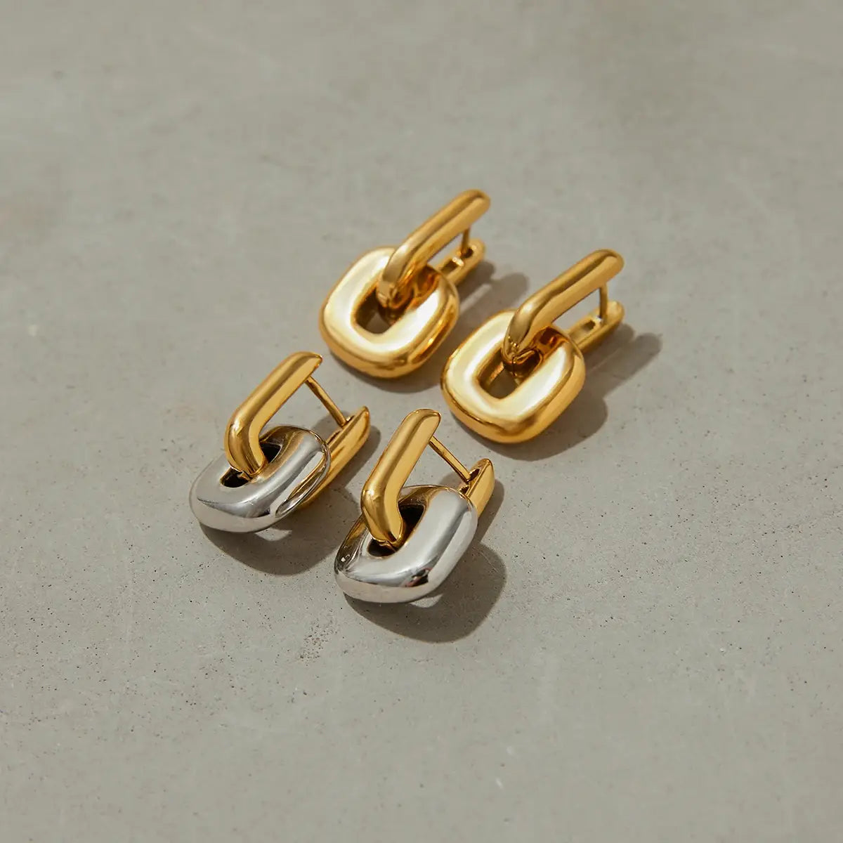 Stainless Steel Two tone Oval Splicing Earrings