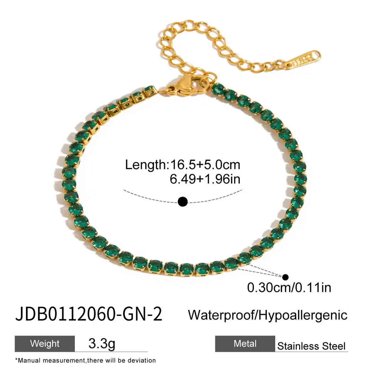 Stainless Steel Rectangular Green Zirconia Chain Bracelet