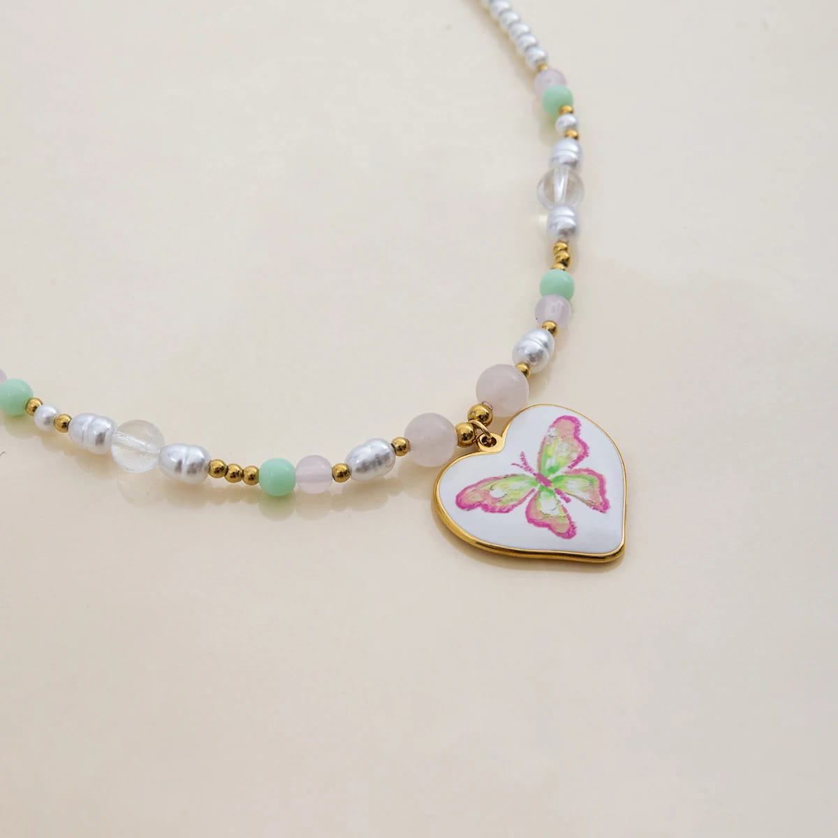 Stainless Steel Drop Oil Butterfly Print Pendant Necklace