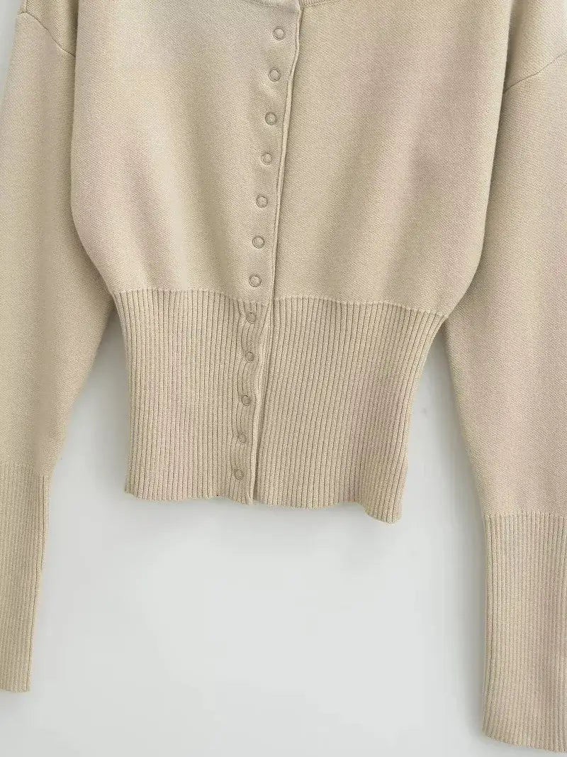 Women’s High Waist Round Neck Single Breasted Cardigan